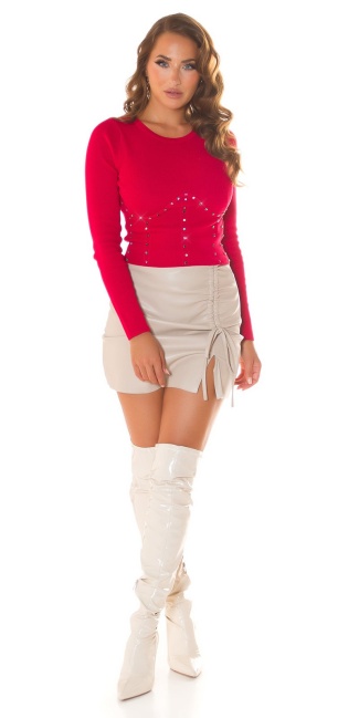 Pullover with colorful glitter rivets Red
